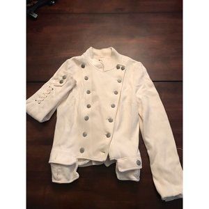 We the Free Cream Military Inspired Blazer | 12 | Soft Ribbed Cotton